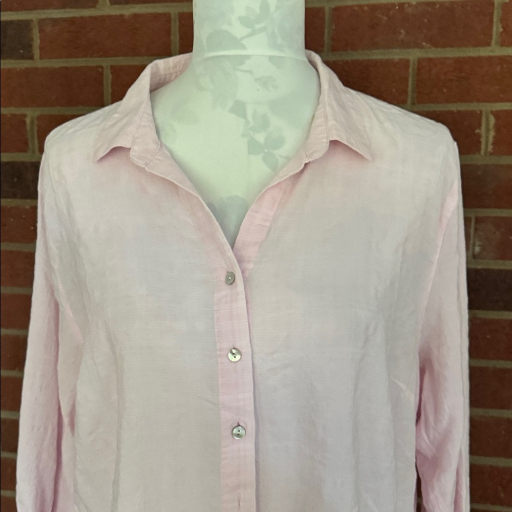 J. Jill Pale Pink Tab Long Sleeve Lightweight Cotton Blend Tunic - Picture 2 of 11